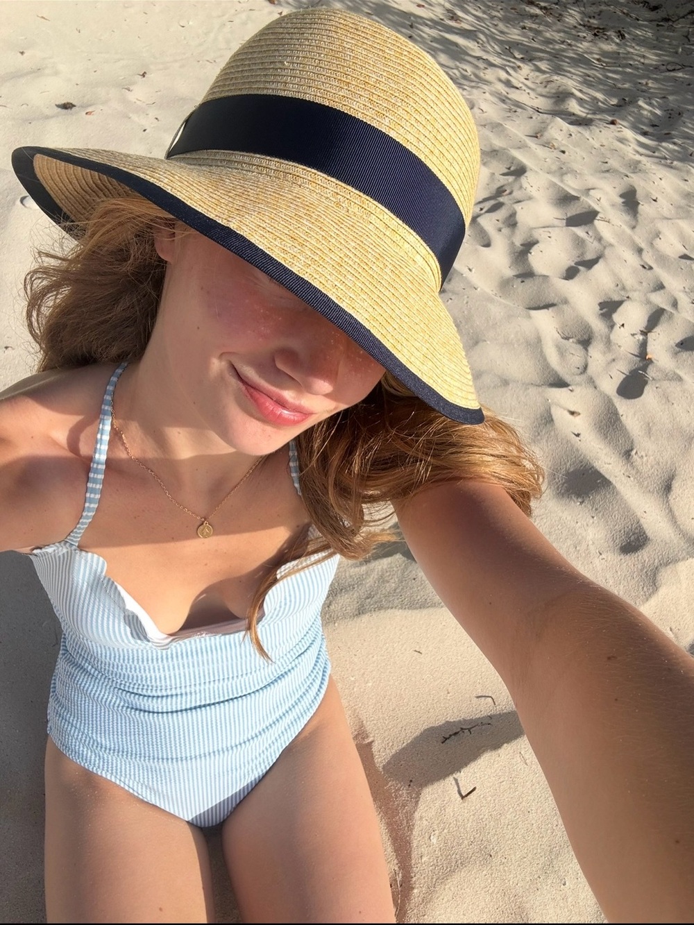 Jessica Simpson Light Blue and White Striped One-Piece Swimsuit